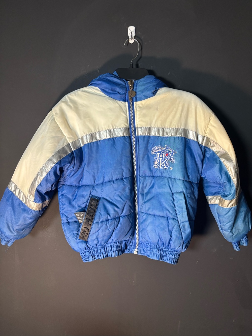 Pro Player Blue and Cream Colorblock Puffer Jacket with Hood